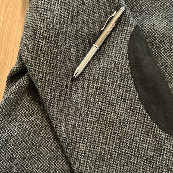 Pendleton Mens Blazer 44 Gray Tweed Wool – Black Suede Elbow Patches & Shoulder - Picture 13 of 14